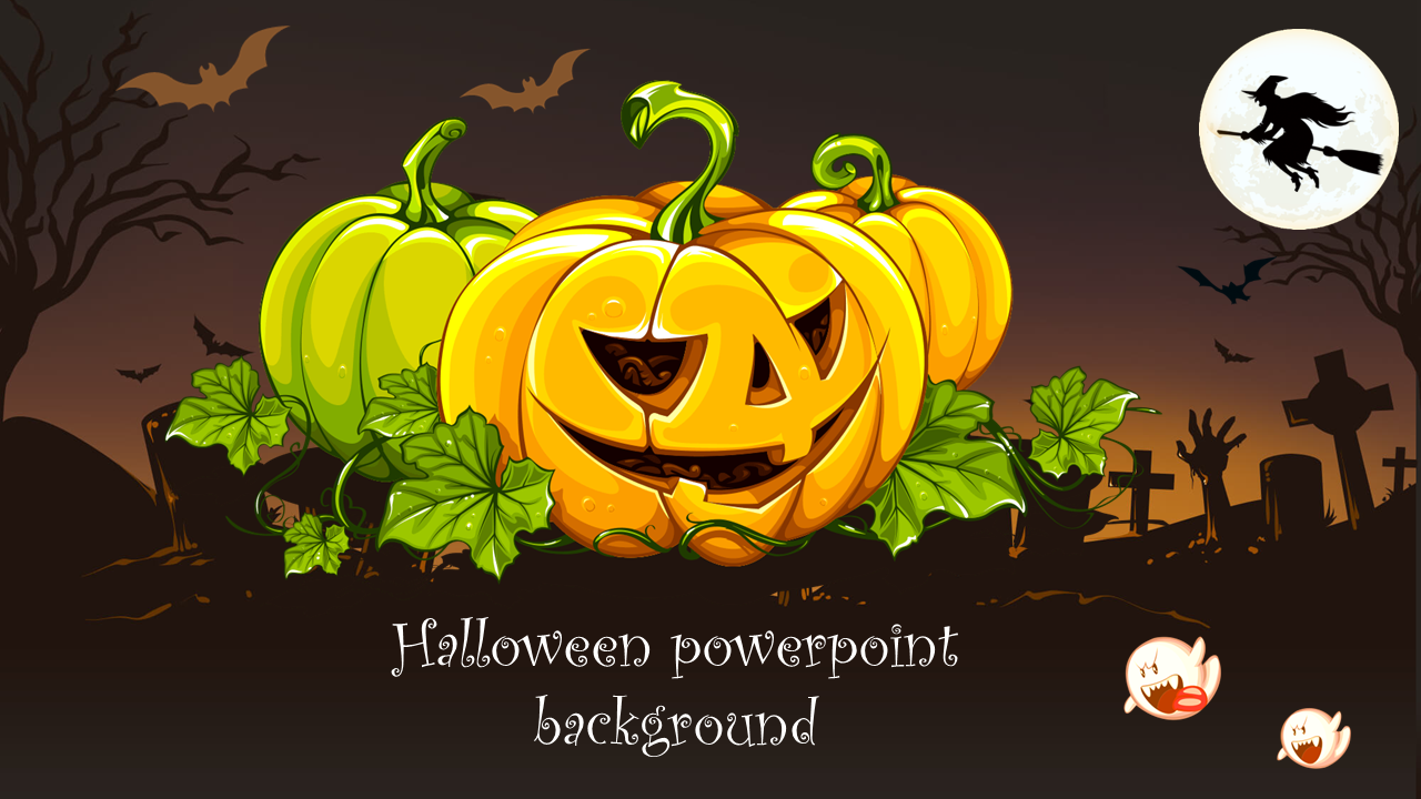 Halloween PowerPoint Background Slide With Cute Cartoons